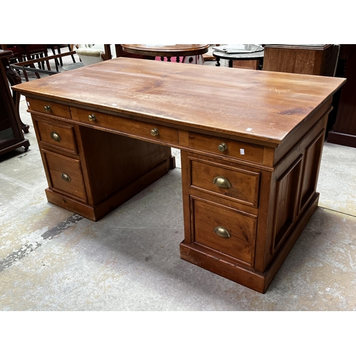 460 - Pine twin pedestal desk, approx 79cm W x 160cm W x 92cm D
