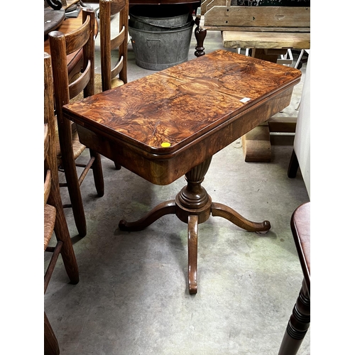 461 - Antique European fold figured walnut over card table, approx 66cm h x 87cm W x 43cm d (closed) or 86... 