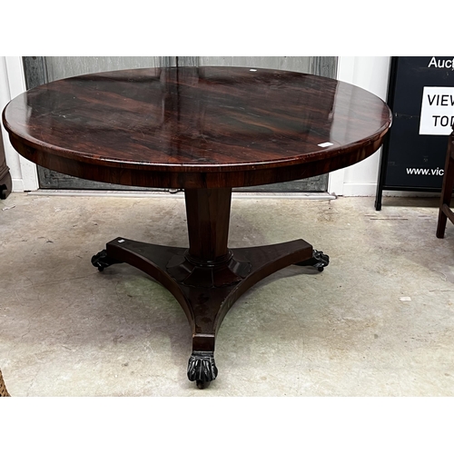 474 - Antique early Victorian rosewood Circular table, approx 72cm H x 121cm Dia