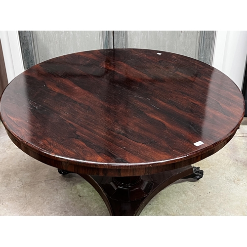 474 - Antique early Victorian rosewood Circular table, approx 72cm H x 121cm Dia