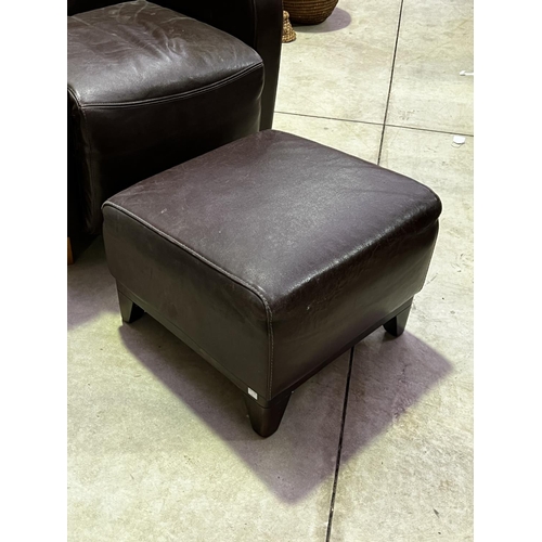 480 - Brown Art Deco style lounge tub arm chair and foot stool