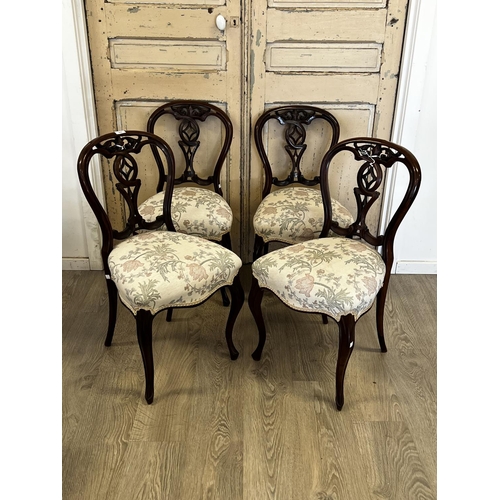 483 - Set of four quality antique rosewood pierced balloon back chairs (4)