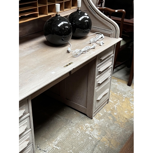 487 - Limewashed roll top desk, approx 125cm H x 152cm W x 83cm D