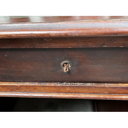 489 - Twin pedestal desk with green tooled leather, approx 77cm H x 137cm W x 75cm D