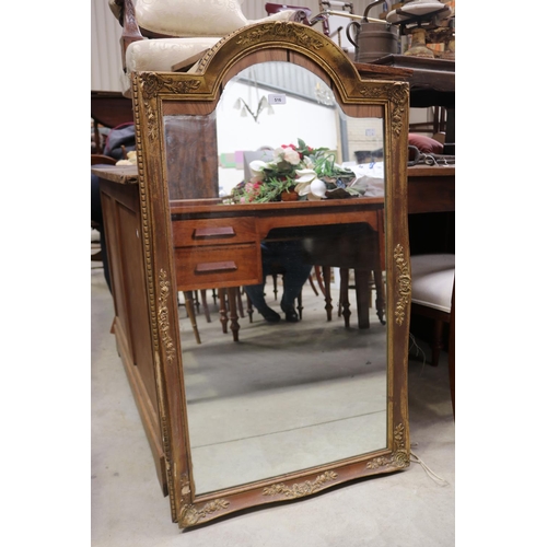 516 - Vintage arched top French style salon mirror, approx 109 cm high x 62 cm wide