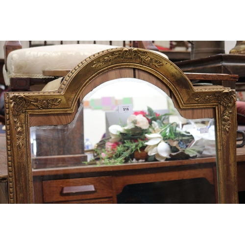 516 - Vintage arched top French style salon mirror, approx 109 cm high x 62 cm wide