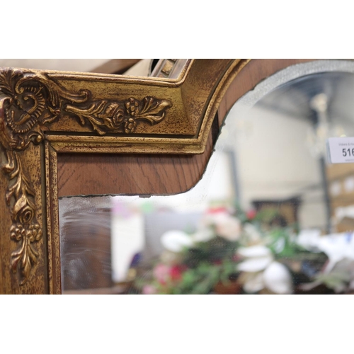 516 - Vintage arched top French style salon mirror, approx 109 cm high x 62 cm wide