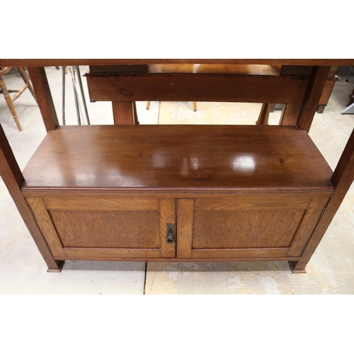 519 - Antique Arts and Crafts oak dumb waiter, fitted with two drawers and cupboard below circa 1920, appr... 