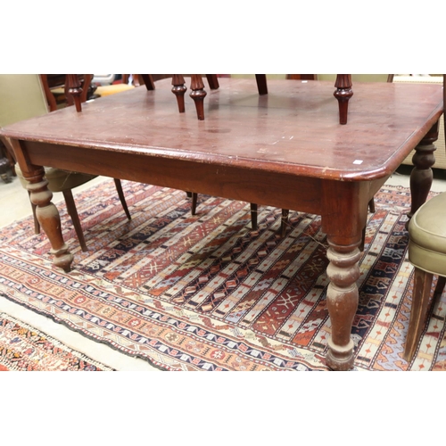 524 - Antique Australian cedar turned leg kitchen table, approx 70cm H x 150cm W x 115cm D