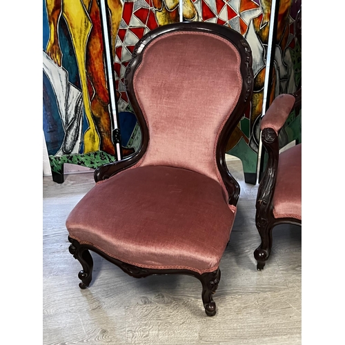 525 - Antique Victorian mahogany grandfather and grandmother chairs. (2)