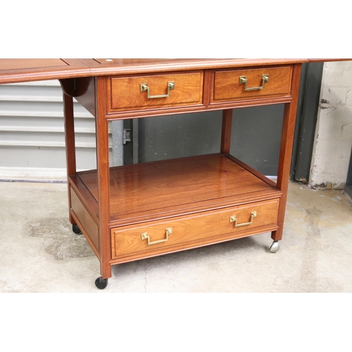 533 - Chinese drop side mobile servery, fitted with three drawers, approx 81 cm sides down, x 77 cm high x... 