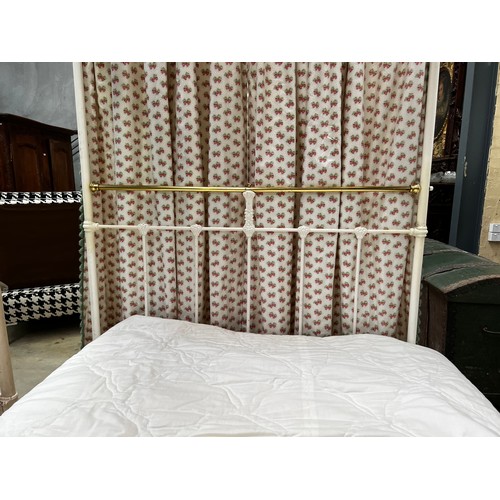 541 - Antique Victorian iron lace and brass mounted single half tester bed, with extras, approx 215cm H x ... 