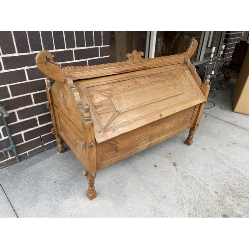 548 - Rustic carved teak house form grain storage bin, approx 123cm W x 82cm H x 55cm D