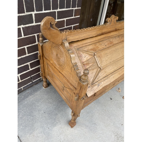 548 - Rustic carved teak house form grain storage bin, approx 123cm W x 82cm H x 55cm D