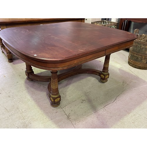 552 - Antique French Louis XVI style table with X frame stretcher, approx 75cm H x 144cm W x 130cm D