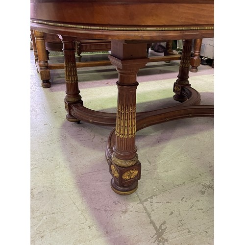 552 - Antique French Louis XVI style table with X frame stretcher, approx 75cm H x 144cm W x 130cm D
