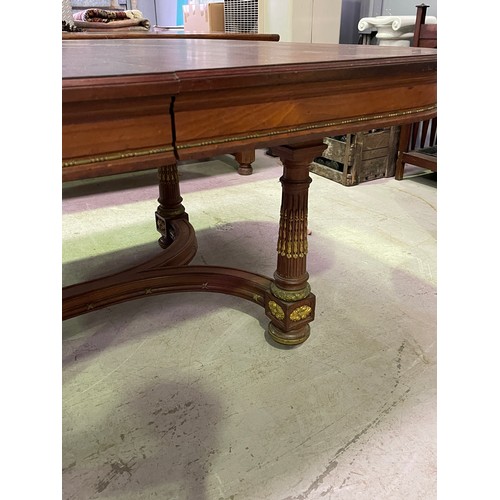 552 - Antique French Louis XVI style table with X frame stretcher, approx 75cm H x 144cm W x 130cm D
