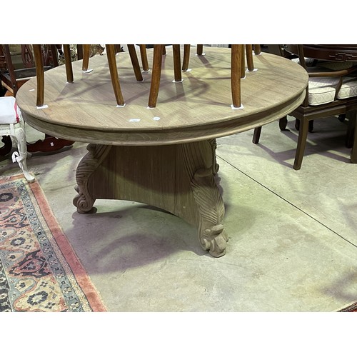 562 - New circular Empire style dining table, approx 136 cm Dia 78 cm H