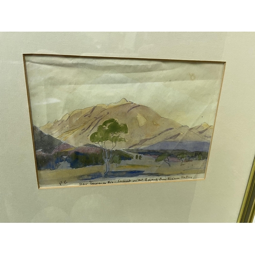 569 - Peter Boosfield (Working 1930s) Australia, two open air watercolours, titles unclear, Sunset on Mt B... 