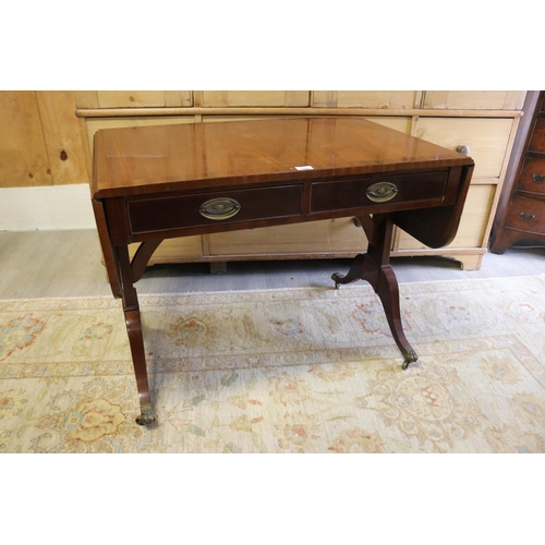 588 - Antique English mahogany drop side sofa table, approx 94 cm wide x 61 cm depth x 71 cm high