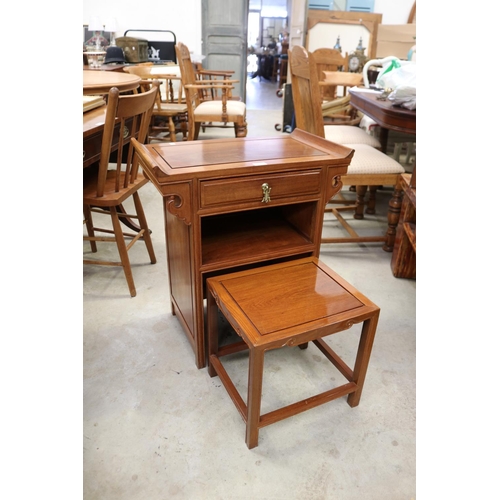 590 - Chinese hardwood scroll top side cabinet, with pull out occasional table below. approx  72 cm high x... 