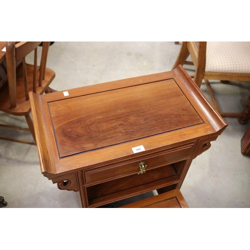 590 - Chinese hardwood scroll top side cabinet, with pull out occasional table below. approx  72 cm high x... 