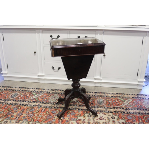 591 - Antique early Victorian rosewood sewing/ work table, with original fitted interior, approx 72cm H x ... 