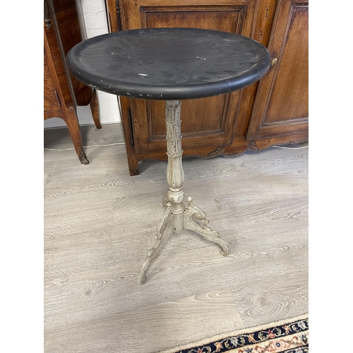 595 - Antique French painted pedestal table, approx 81cm H x 48cm Dia