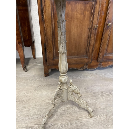595 - Antique French painted pedestal table, approx 81cm H x 48cm Dia