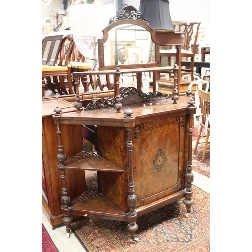614 - Antique Victorian burr walnut mirrored back parlour cabinet, approx 170cm H x 135cm W x 43cm D