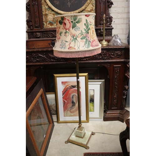 619 - Vintage onyx & brass standard lamp, lions paw feet, approx 167cm H