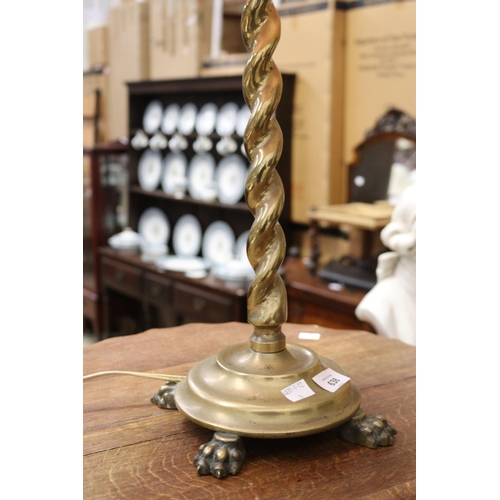 638 - Antique English brass barley twist candlestick, converted to lamp, approx 73 cm high