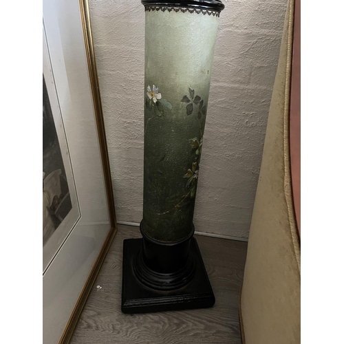 646 - Antique painted jardiniere stand, with floral decoration approx 107 cm high