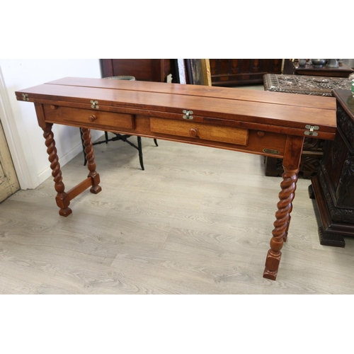 651 - Diamond Creek furniture, fold over console/ dining table, standing barley twist leg. approx 150 cm l... 