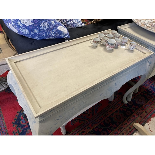 664 - New pale blue painted console table, approx 77cm H x 114cm W x 62cm D