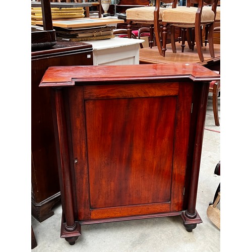 676 - Antique mahogany single door pedestal cabinet, with turned columns to the sides. approx 94cm H x 83c... 