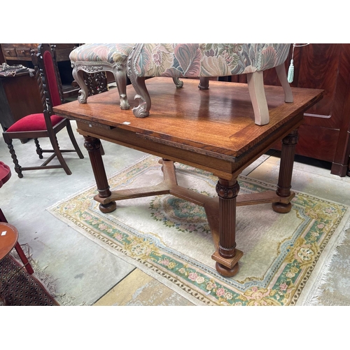 678 - Antique Austrian secessionist oak and rosewood drawer leaf dining table, circa 1910, approx 80 cm hi... 