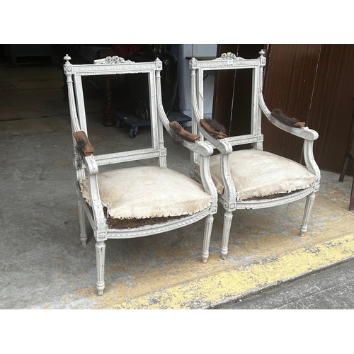 681 - Pair of antique French Louis XVI revival painted frame arm chairs (2)
