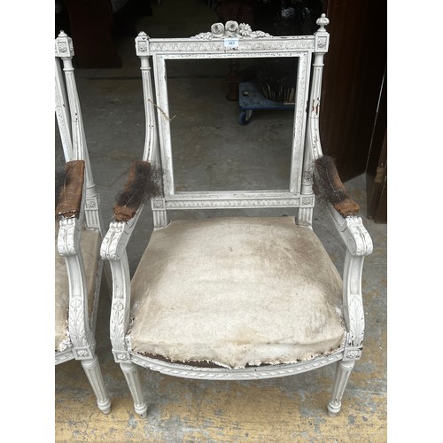 681 - Pair of antique French Louis XVI revival painted frame arm chairs (2)