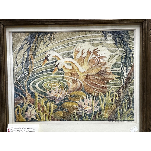 717 - Edward W. Fevyer (1897-1969) Australia- Swans, signed and dated lower right 1955, approx 51 cm H 58 ... 