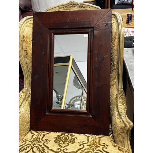 718 - Recycled wood rectangular framed mirror, aged colour, approx 77cm x 51cm