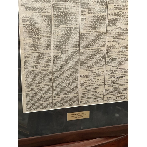 722 - Print of first edition of Sydney Morning Herald front page dated April 18, 1831, known back then as ... 
