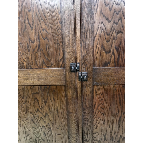 735 - Vintage oak two door robe, approx 203cm H x 123cm L x 52cm D