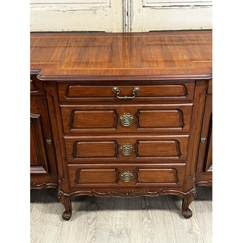 743 - French Louis XV style breakfront buffet, fitted with a central bank of four drawers, lined for flatw... 