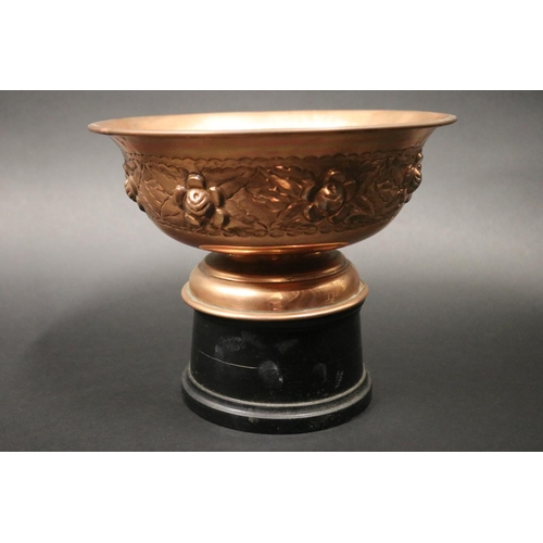 1146 - Tennis trophy. Inscribed, Pro Tennis Challenger 1991. Copper & wood. Approx 19cm H including stand x... 