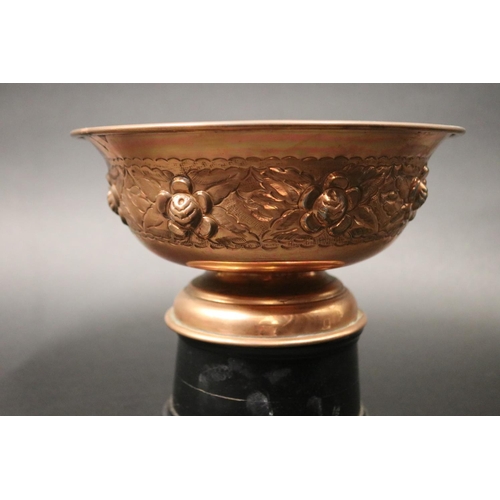 1146 - Tennis trophy. Inscribed, Pro Tennis Challenger 1991. Copper & wood. Approx 19cm H including stand x... 