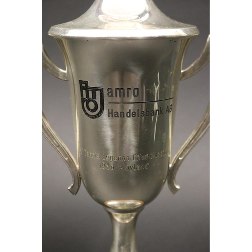 1147 - Tennis trophy. Inscribed, amro Handelsbank AG, 35 Tennis Legends Championships 1986 Moyland. Approx ... 