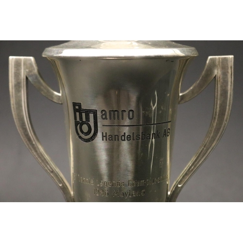 1147 - Tennis trophy. Inscribed, amro Handelsbank AG, 35 Tennis Legends Championships 1986 Moyland. Approx ... 