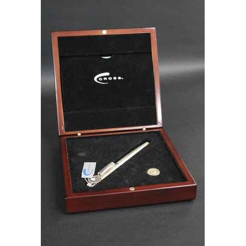 1240 - Presentation pen in box with certificate from the A.T. Cross company. The sterling silver pen inscri... 