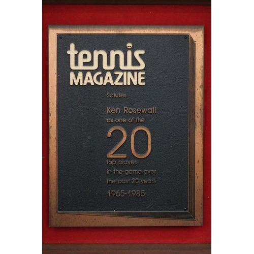 1313 - Framed award. Tennis Magazine Salutes Ken Rosewall as one of the 20 top players in the game over the... 